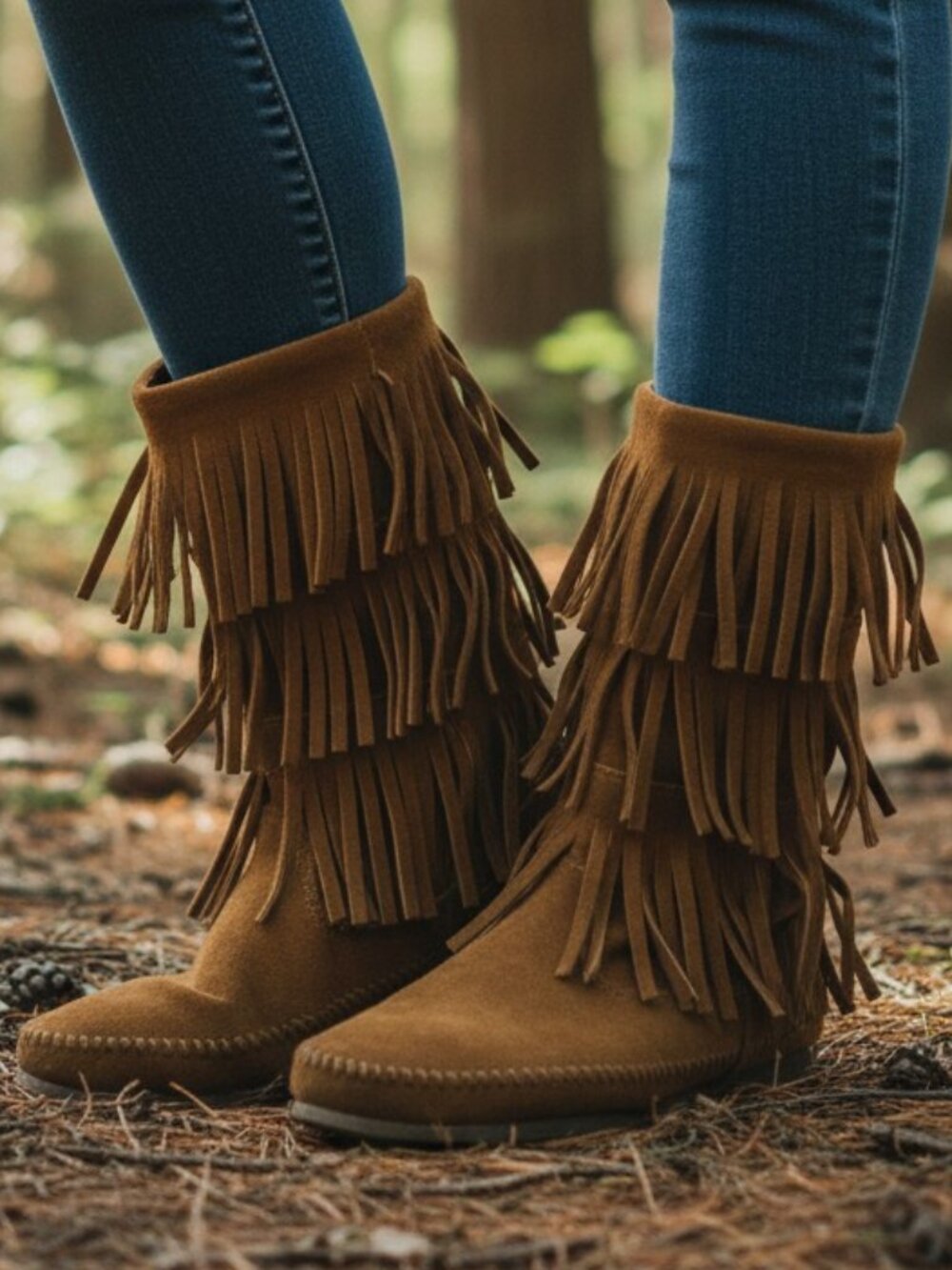 Minnetonka Brown Suede 3-Layer Fringe Boots